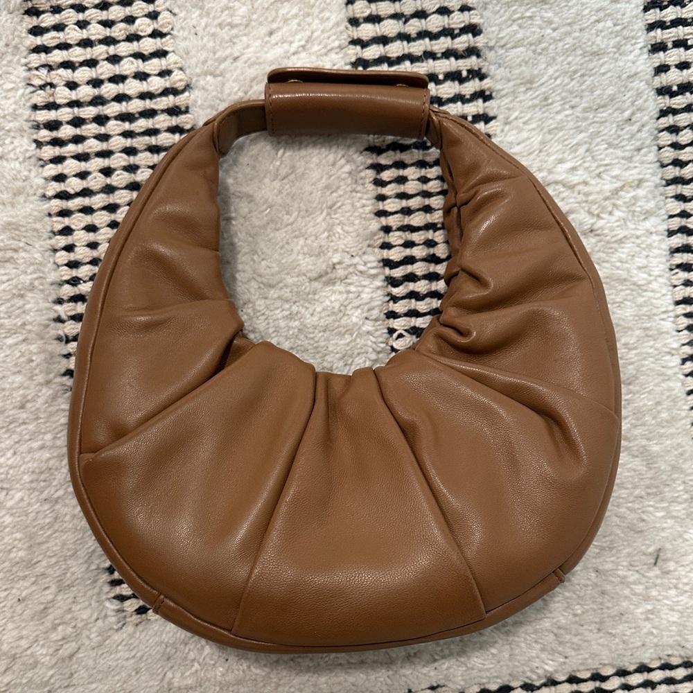 STAUD Tan Ruched Leather Hobo Bag